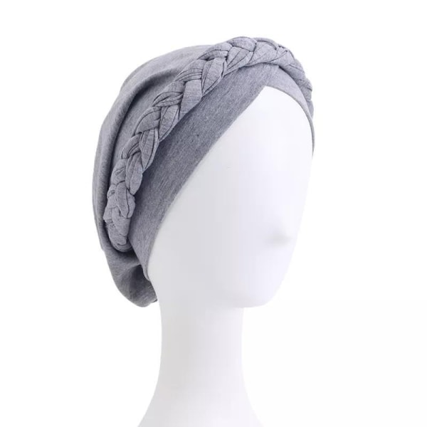 Turban bandana boheme-stil med flettet hijab-tørklæde muslimsk Grey one size