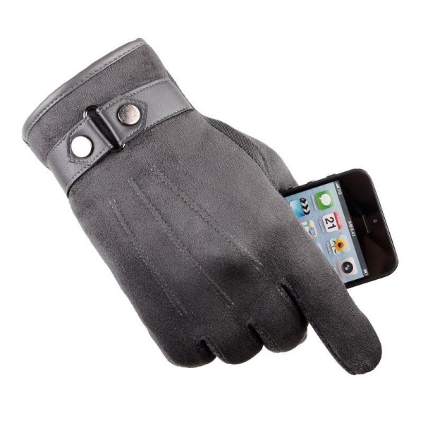 Touch-hansker for menn i semsket skinn og spenne fungerer med iPhone Grey one size