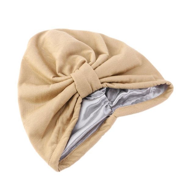 Turban med 2 lag hijabi sateng bomull flere farger Beige one size