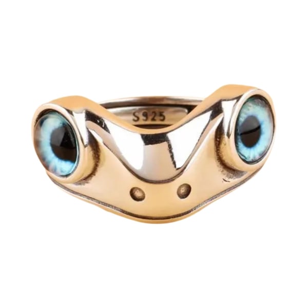 Justerbar Ring Groda med blått öga - Lekfulla smycken i mässing Silver one size