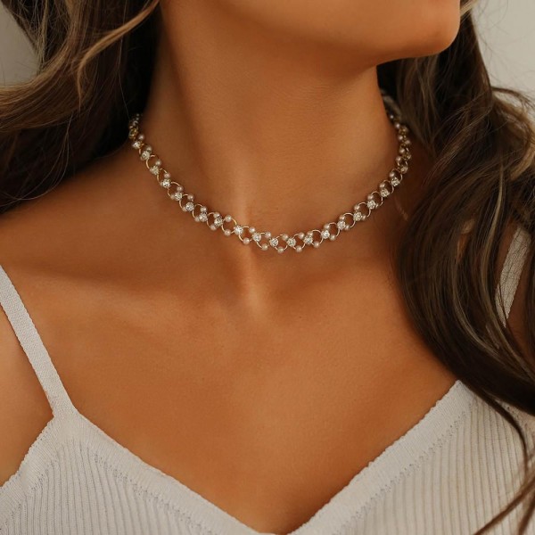 Statement halsband med pärlor strass vacker lyx high class Guld one size