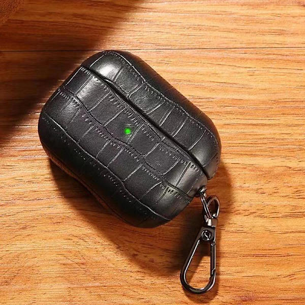 Ylellinen Airpods Pro 2 Protective Shell vegaaninen nahka ja avaimenperä Black one size