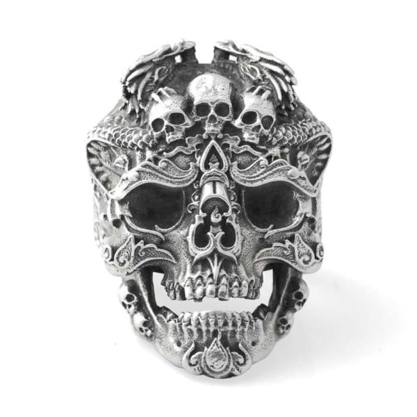 Stor tung ring med hodeskaller punk rock goth sølv Silver one size