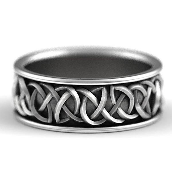 925 Sølvbelagt håndlavet ring til mænd sort mønster Silver  US 10 Size (19,8 mm i diameter)