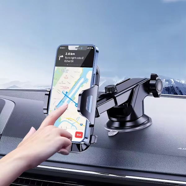 Universell Mobilhållare för Bil – Sugproppsfäste för Vindruta, Instrumentbräda & Luftventil – Justerbar 360° Smartphonehållare Svart one size