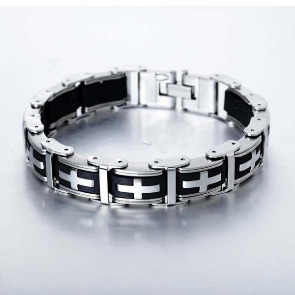 Bracelet with checkered pattern cross stainless steel black silver men Silver one size