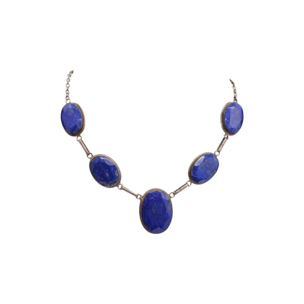 Noorzai Scandinavia Lapis Lazuli smykkesett i 925 sølv: Halskjede (justerbar 47 cm) og armbånd (17 cm) Blue one size