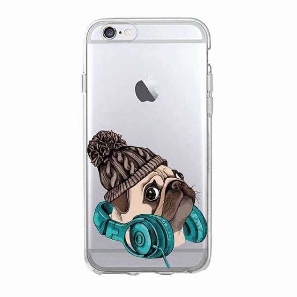iPhone 12, 12 Pro & Max transparent skal hund mops mössa hörlurar Transparent one size