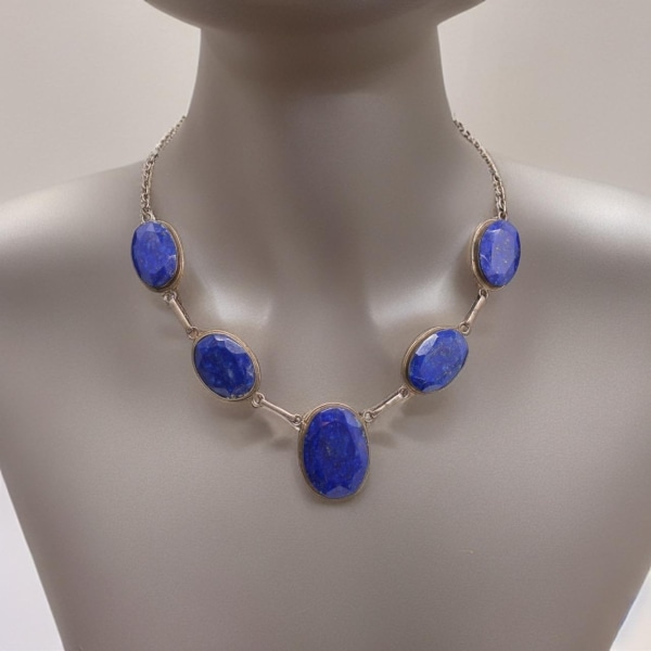 Lapis Lazuli Smyckesset i 925 Silver: Halsband (Justerbar 47 cm) Blå one size