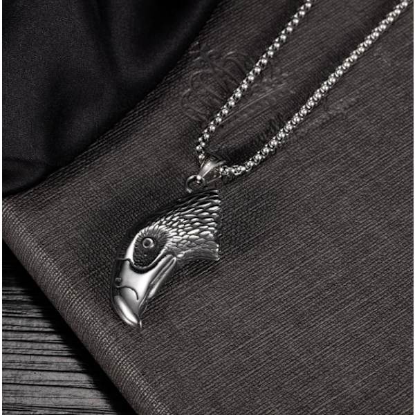 Siisti raskas kaulakoru 3D kotkanpää ruostumattomasta teräksestä valmistettu haukka Silver one size
