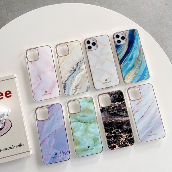 iPhone 12 & 12 Pro Cover i uendelige farver marmor mønstre White one size