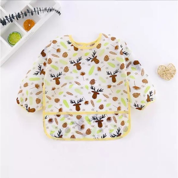 Forklæde sweater hagesmæk til børn lange ærmer vandtæt dinosaur flamingo Brown one size