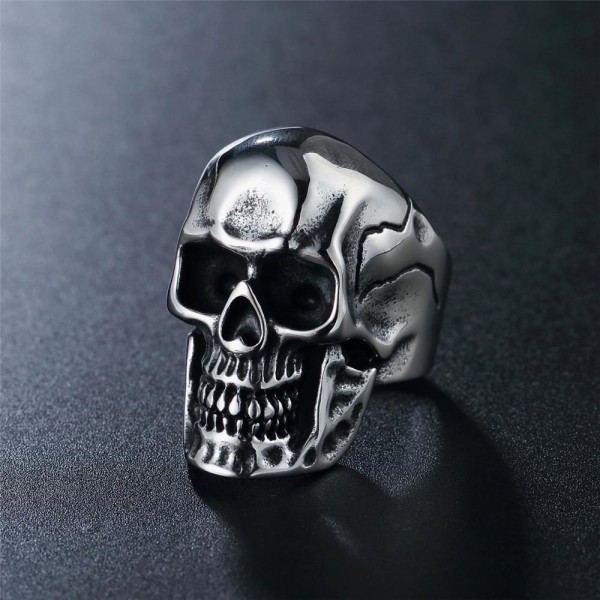 Ring with detailed skull teeth hollow jaw skull eye socket Silver one size