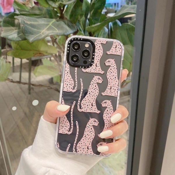 iPhone 13, Pro & Max transparent skal med rosa leoparder Pink one size