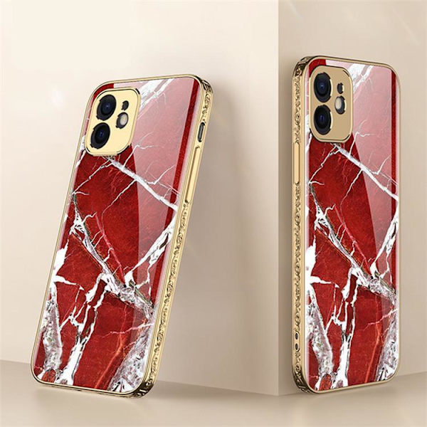 iPhone 12 Pro Max Luksus glas etui guldbarok elegant flere farver Red one size