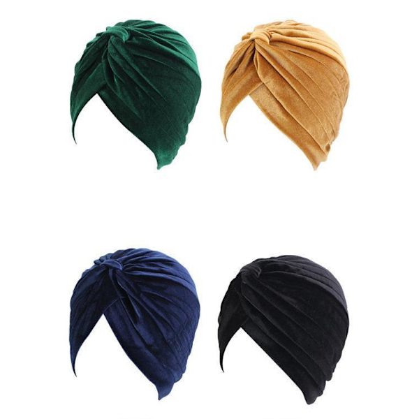 Turban i luksuriøs fløjl i flere farver hat Grey one size