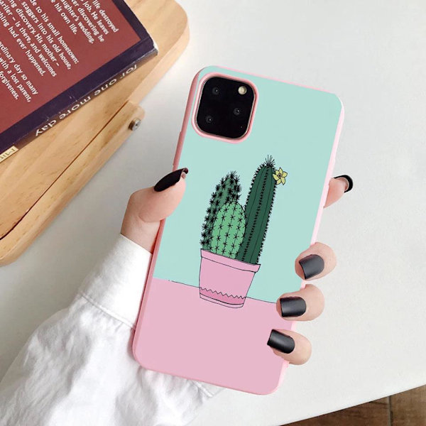 iPhone 12 Pro Max skal med kaktus rosa pastellfärger Blå one size