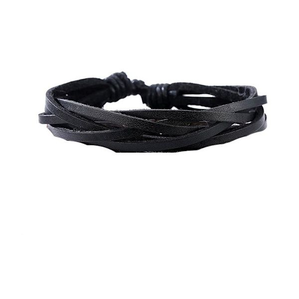 Käsintehty punottu rannekoru aitoa nahkaa mustaa miehille Black one size