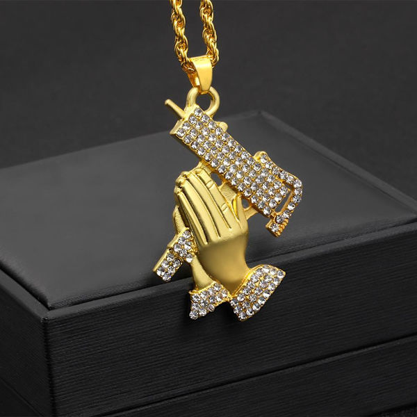 Hiphop kedja halsband med händer som ber med vapen Silver one size