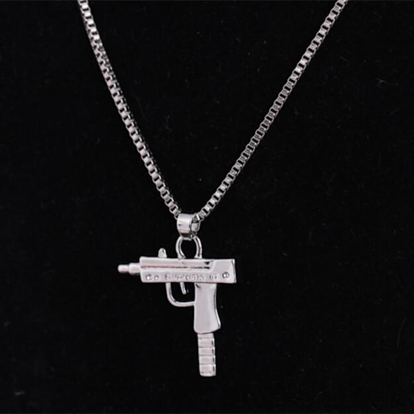 Gold-plated chain with pistol weapon Silver one size