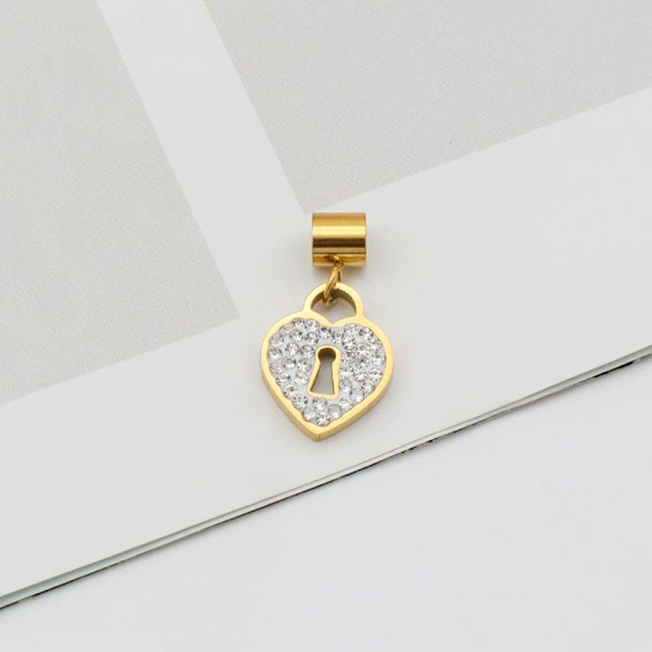 Kaulakoru, jossa sydän ja lukko tekojalokivitimantteja, ketjulahja Gold one size