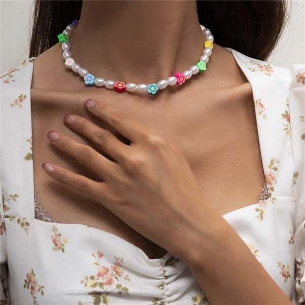 Bohemian necklace with pearls in different patterns and colors hipster Blue one size