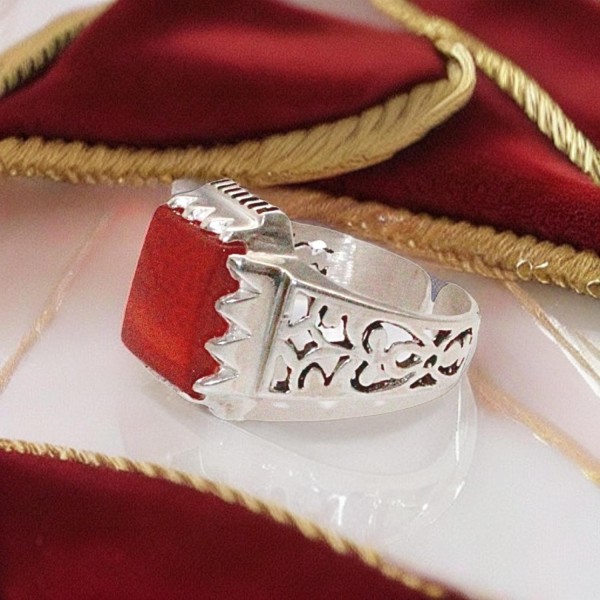 Sterling silver ring äkta eld opal sten orientalisk klackring fö Röd one size