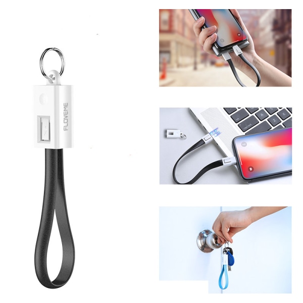 6 PACK! Micro USB/Android - laddare nyckelknippa USB kabel portabel! Svart one size