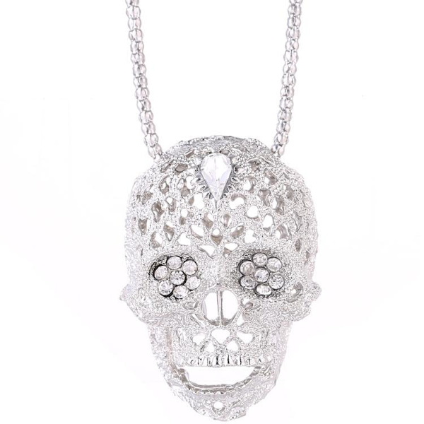 Chain with large skull in silver and diamonds hip hop nickel free Silver one size