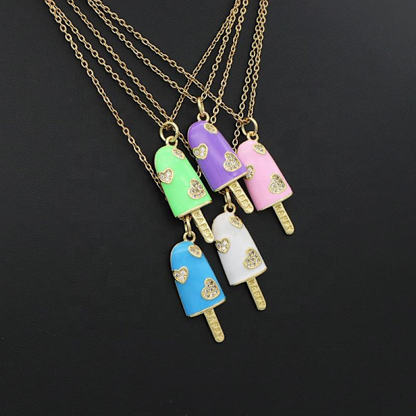 Halskæde med pind is guld rhinestones hjerter glad is Purple one size