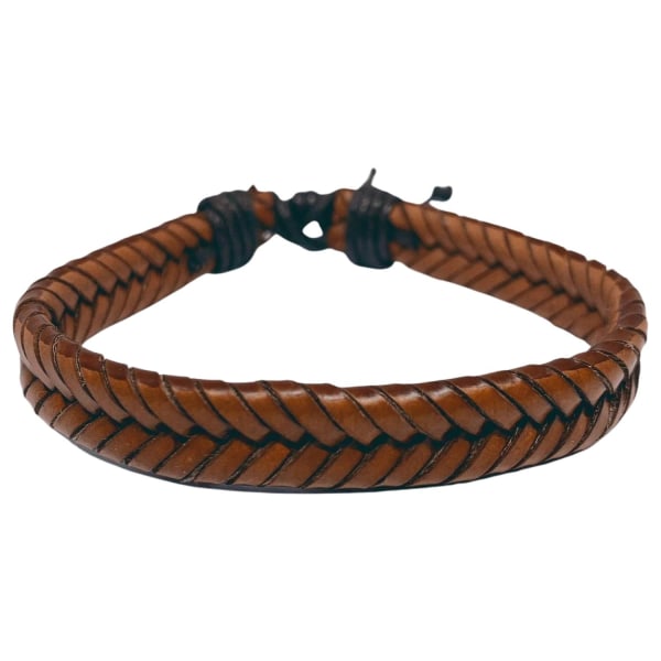 Brunt flätat armband i äkta läder handgjort Brun one size