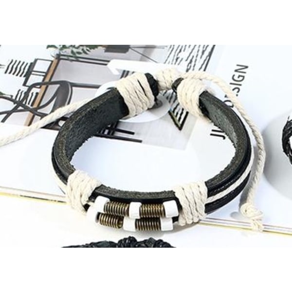 Håndlavet armbånd i sort læder & hvid knude Black one size