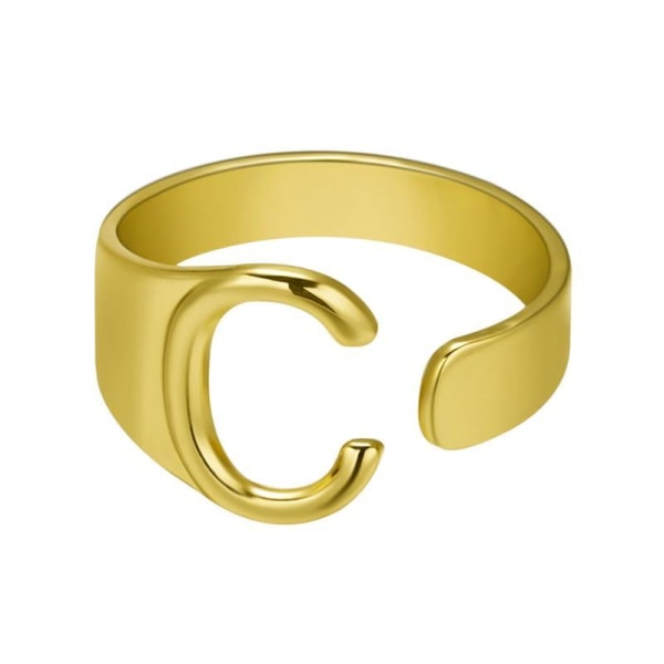 Guldpläterad ring med bokstäver minimalistisk justerbar Gold one size
