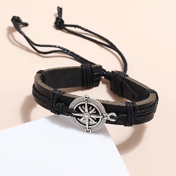 Handgjort armband i autentisk läder brun kompass män metall Brun one size