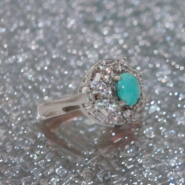 Sterling sølv ring persisk ægte turkis sten og zirconia sten Turquoise one size