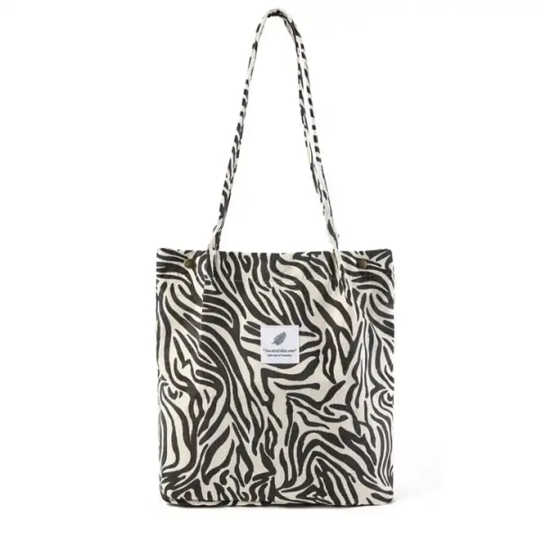 Fodrad Tygpåse tote väska med fack tvättbar eko-vänlig zebra Vit