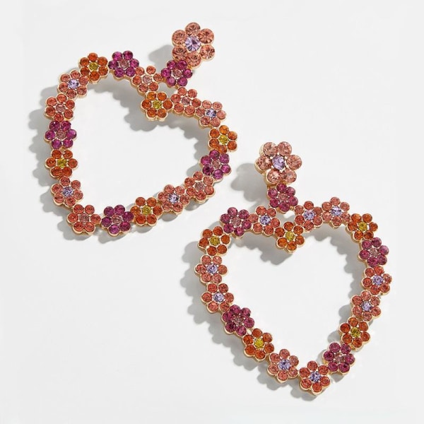 Smukke store øreringe med rhinestones hjerte blomster Orange one size