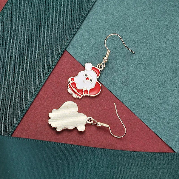Festive earrings with Santa Claus with sack in white and red Gold one size