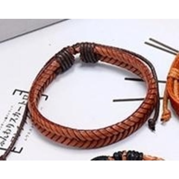 Brunt flätat armband i äkta läder handgjort Brun one size