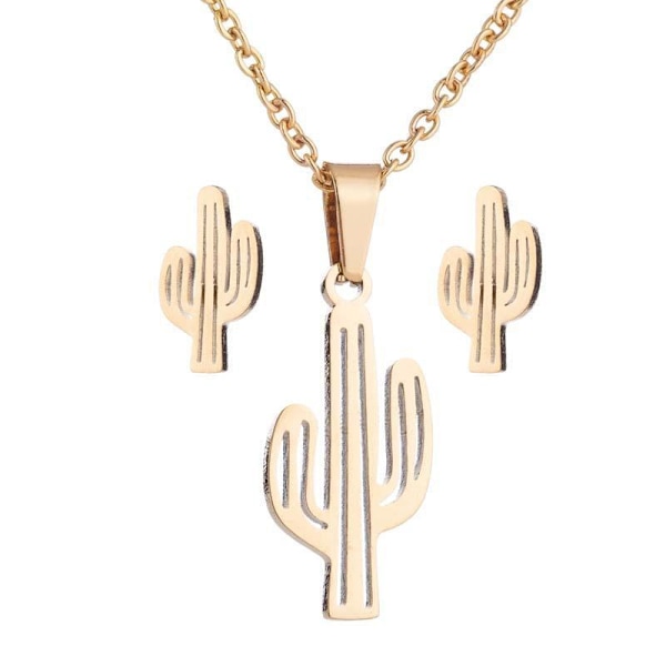 Trendikäs asetettu rannekoru kaulakoru kaktus 14 k kullattua kultaa hopeaa Gold one size