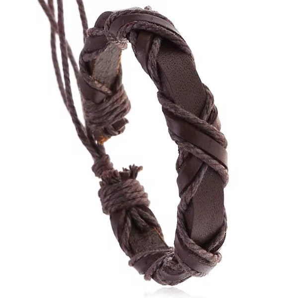 Handgjort flätat armband i äkta läder i stil brun för män Brun one size