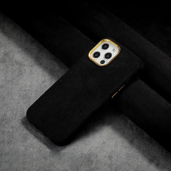 iPhone 13 Pro Max klassinen kuori mokkanahkaa ja kullanvärisiä y Black one size