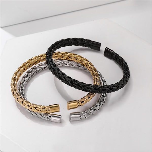 Armbånd i flettet stål i sølv og guld unisex universal pasform Silver one size