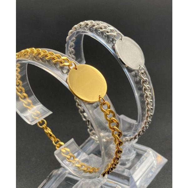 Armbånd i rustfrit stål med medaljon - 20,5 cm længde, 2 x 2 cm medaljon Gold one size