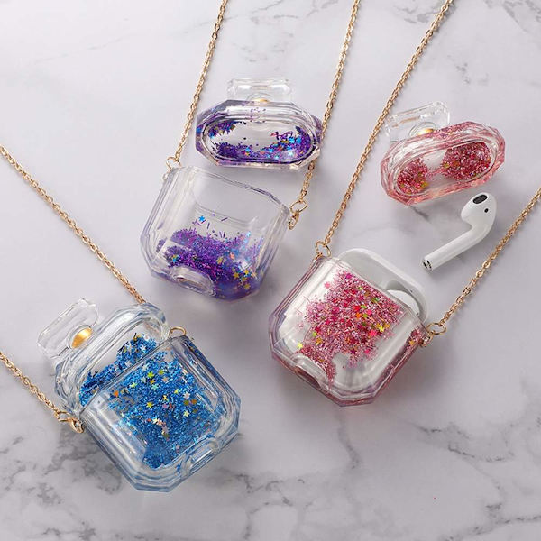 Perfume bottle for airpod cases with liquid glitter Pink one size