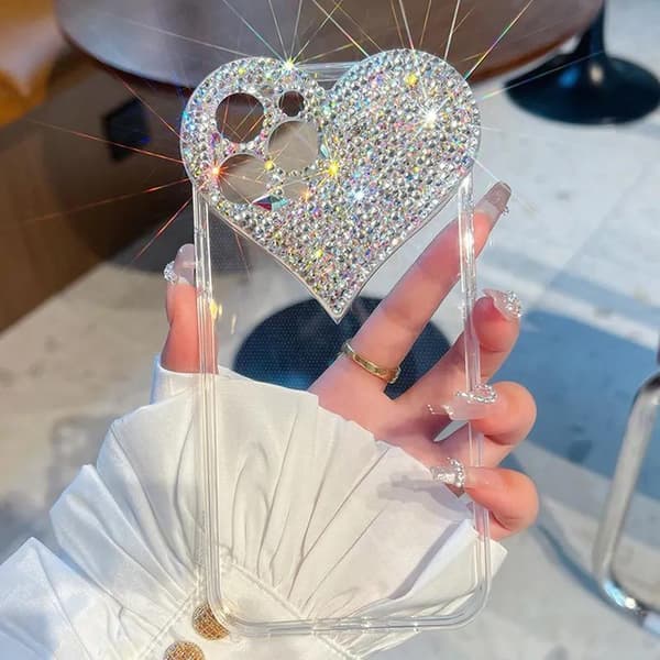 Luksus Mobiltelefon Case iPhone 14 Plus Bling Bling Crystal Diam Silver