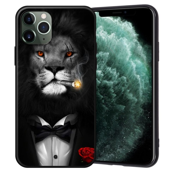 iPhone 12, 12 Pro & Max kuori-leijona smokissa, joka polttaa sav Black one size