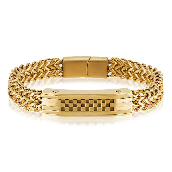 Luksuriøst armbånd med tyk kæde og ternet magnetlås med spænde Gold one size