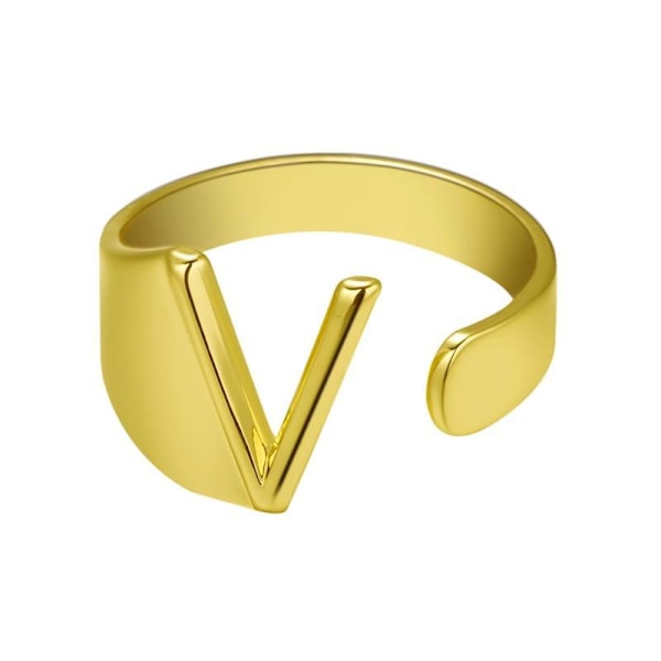 Guldpläterad ring med bokstäver minimalistisk justerbar Gold one size