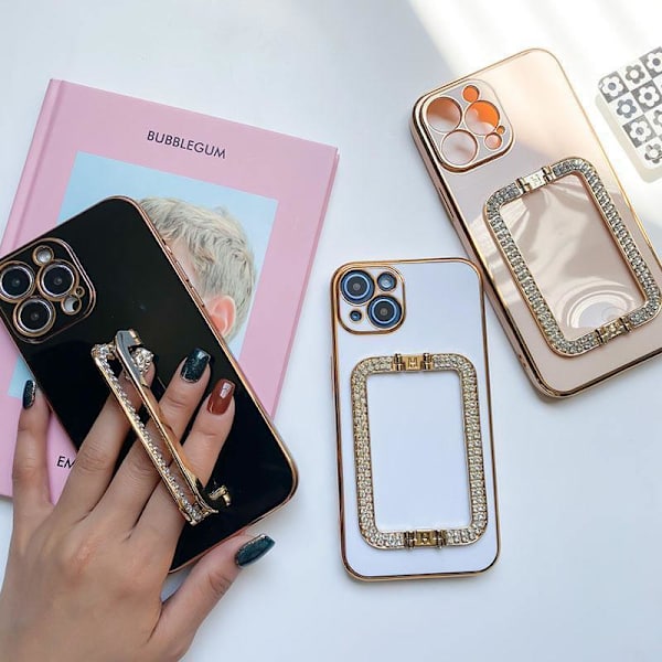 iPhone 13 Pro-kotelon kahva, jossa on strassitimanttijalusta musta valkoinen pinkki Black one size